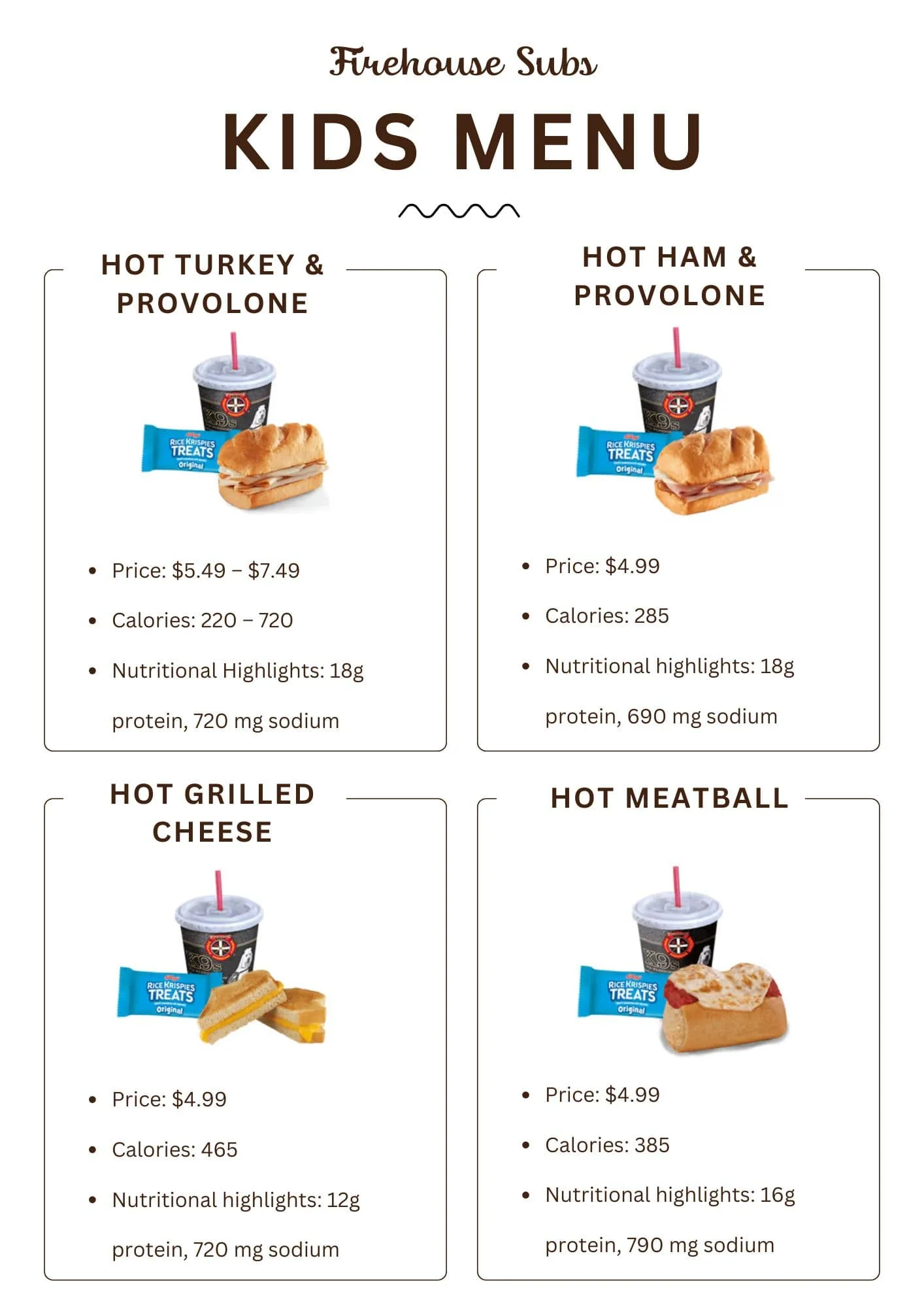 Firehouse Subs Kids Menu